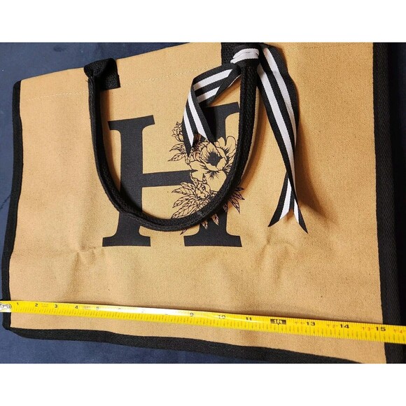 Monogrammed Initial Letter H Canvas Tote Makeup Beach Bag Sun Hat Gift Set Box - Picture 5 of 16